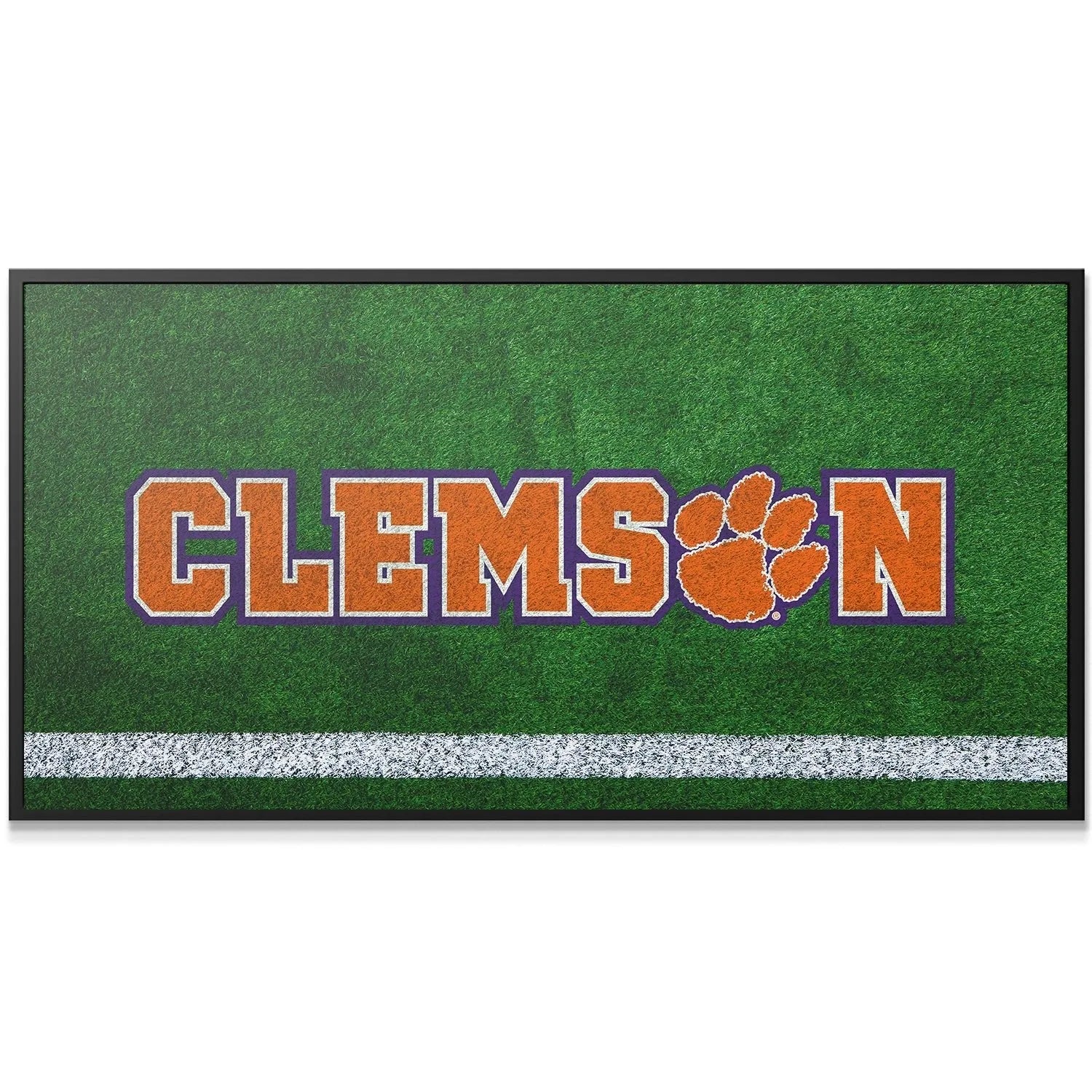 High-angle view of the graphic showing the realistic texture of the grass surrounding the Clemson - Field Logo.