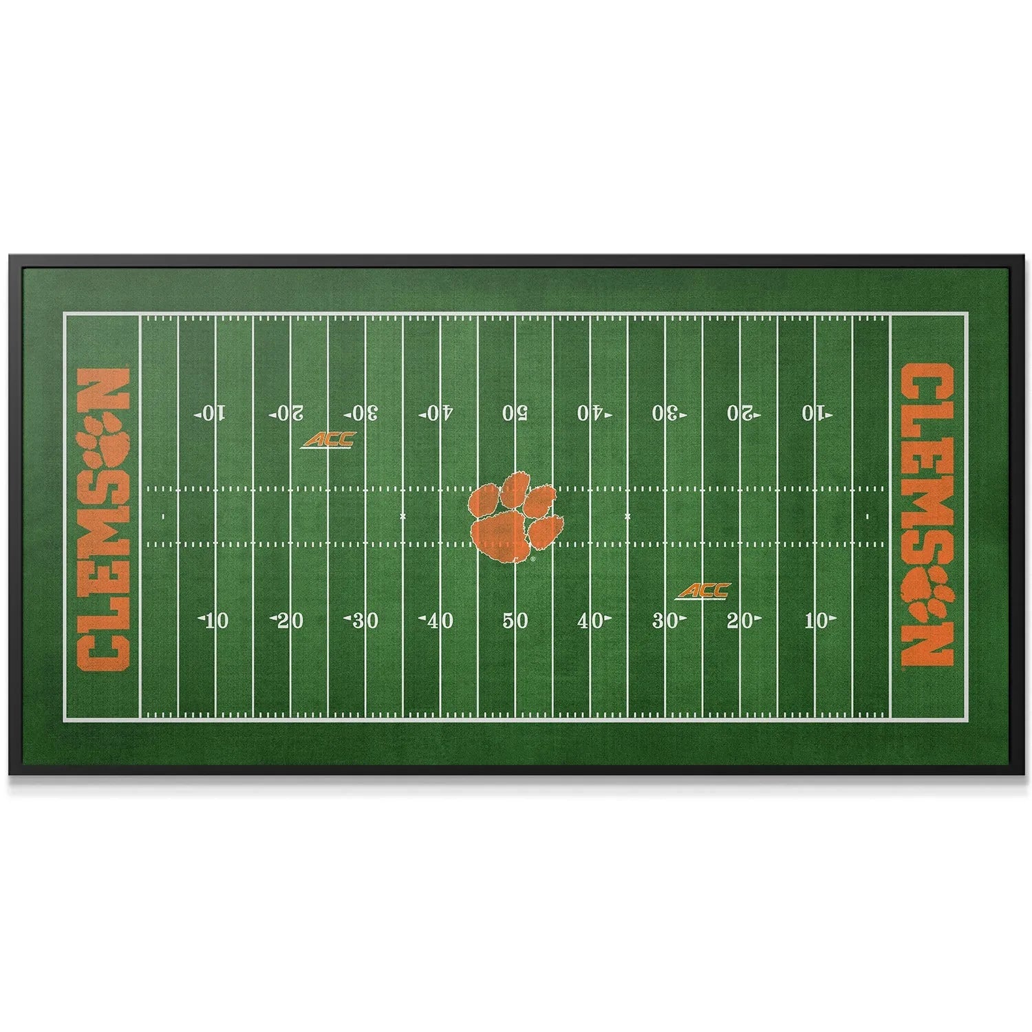 Close-up detail of the orange Tiger Paw logo at the 50-yard line of the Clemson - Full Field mat.