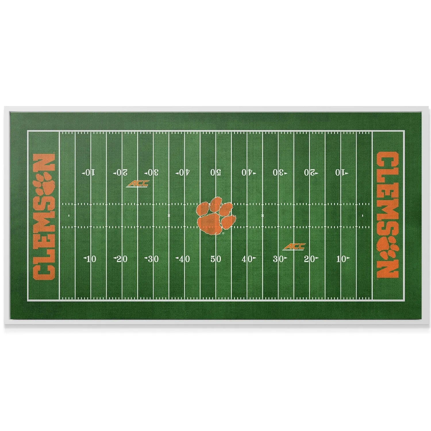 Textured surface showing the simulated grass weave and detail lines on the Clemson - Full Field decor piece.