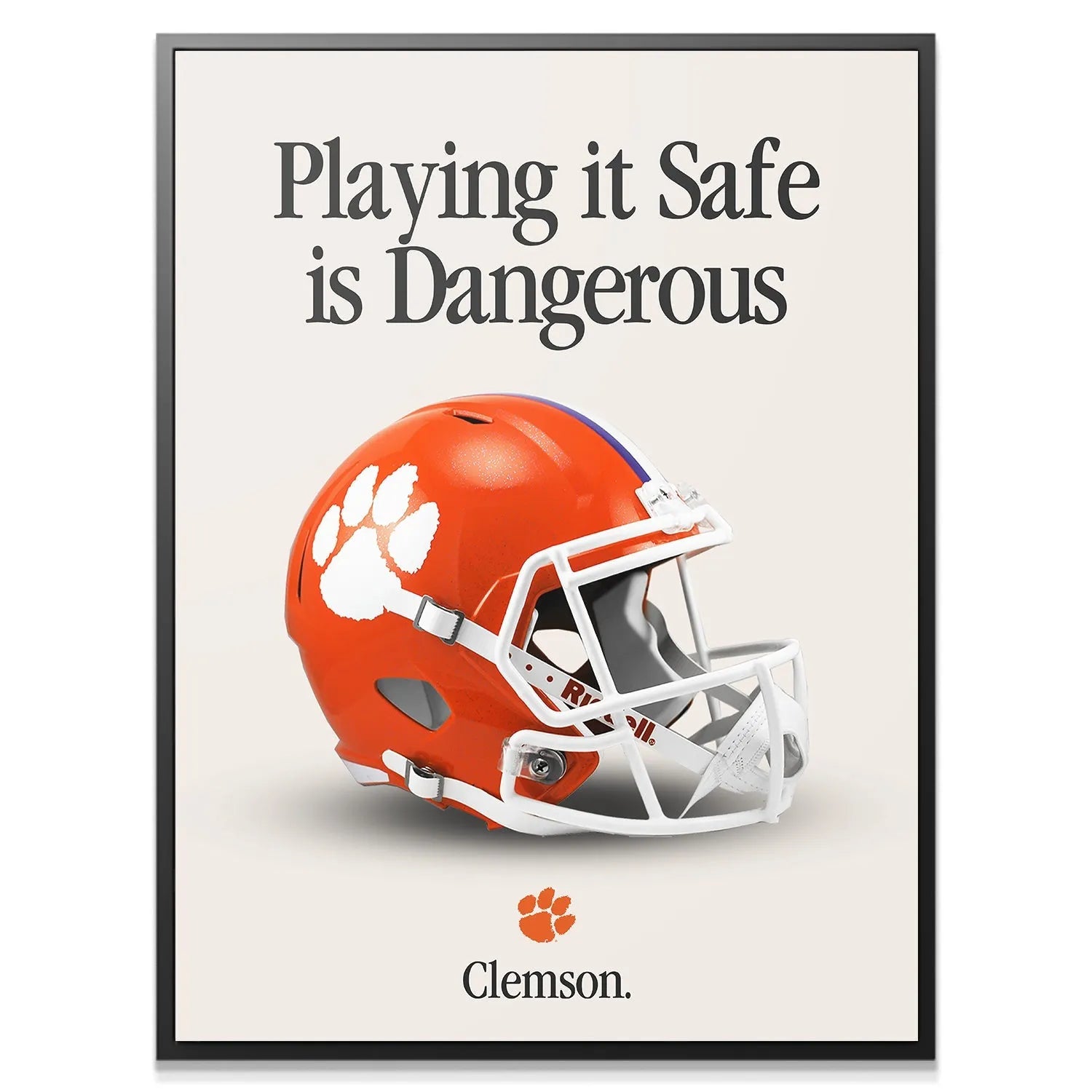 Close-up detail of the white Tiger Paw logo application on the glossy helmet surface for Clemson - Playing It Safe V2 artwork.
