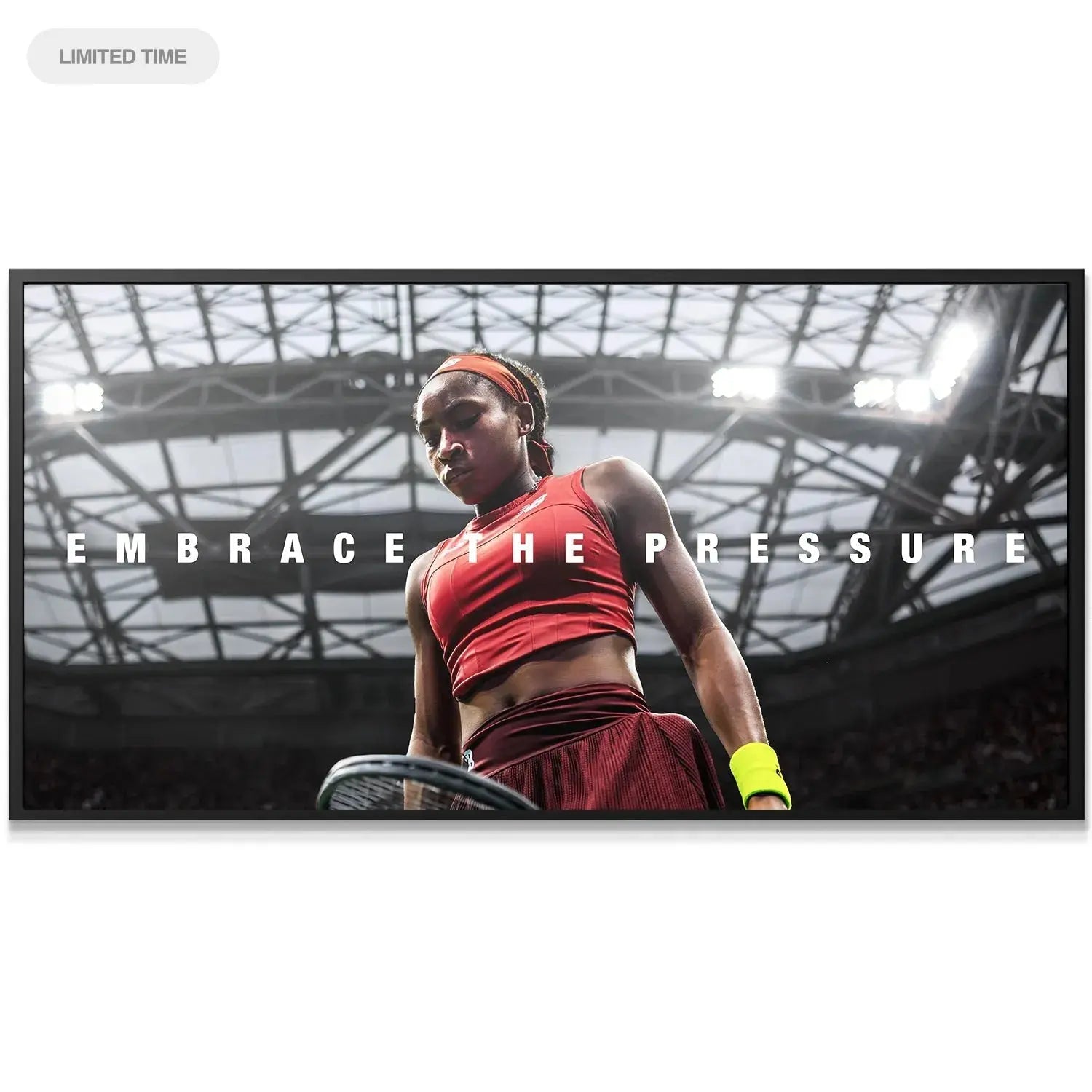 Close-up portrait of the intense facial expression in the Coco Gauff - Embrace The Pressure tennis photo.