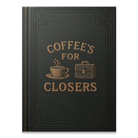 Full front view showing the gold embossed text and texture of the Coffee's For Closers - Black Book.