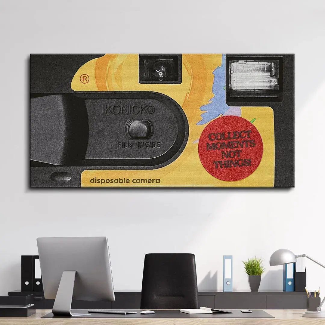 Angled perspective of the camera box, highlighting the "Film Inside" indicator, encouraging users to Collect Moments immediately.