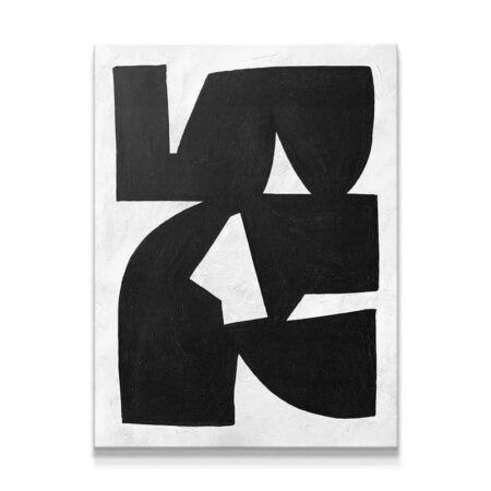 Full view of the graphic 'Colliding Shapes Black N.1' abstract canvas art print.