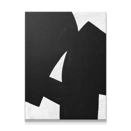 Full view of the 'Colliding Shapes Black N.2' abstract print showcasing high contrast and vertical flow.