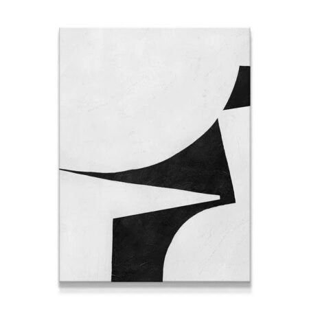 Full canvas view of the minimalist artwork Colliding Shapes Black N.3, showcasing its vertical orientation.