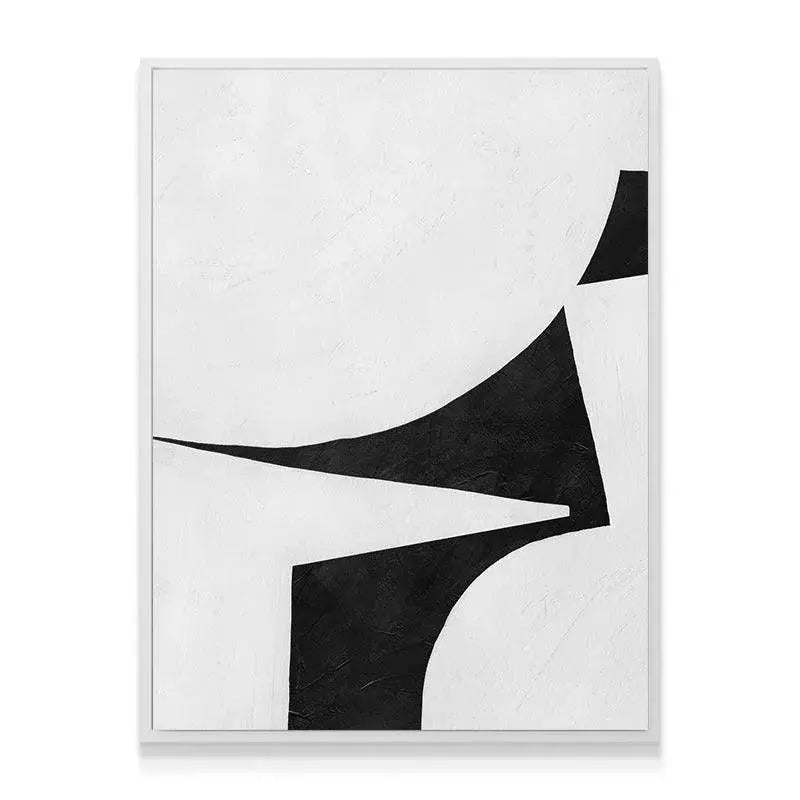 Diagonal angle highlighting the sharp central curve and lines of Colliding Shapes Black N.3.