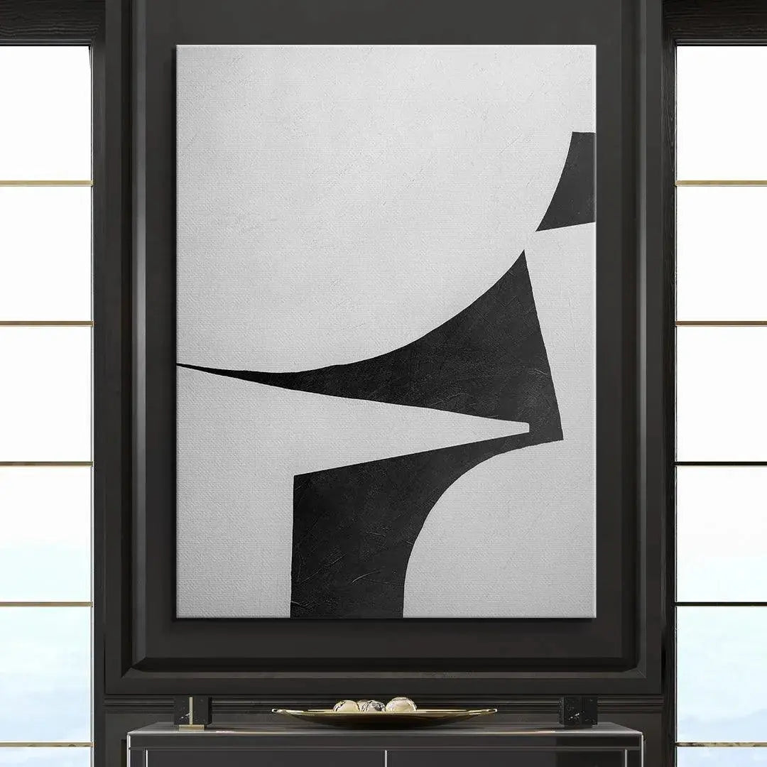 Abstract black and white wall art suitable for modern gallery walls, titled Colliding Shapes Black N.3.