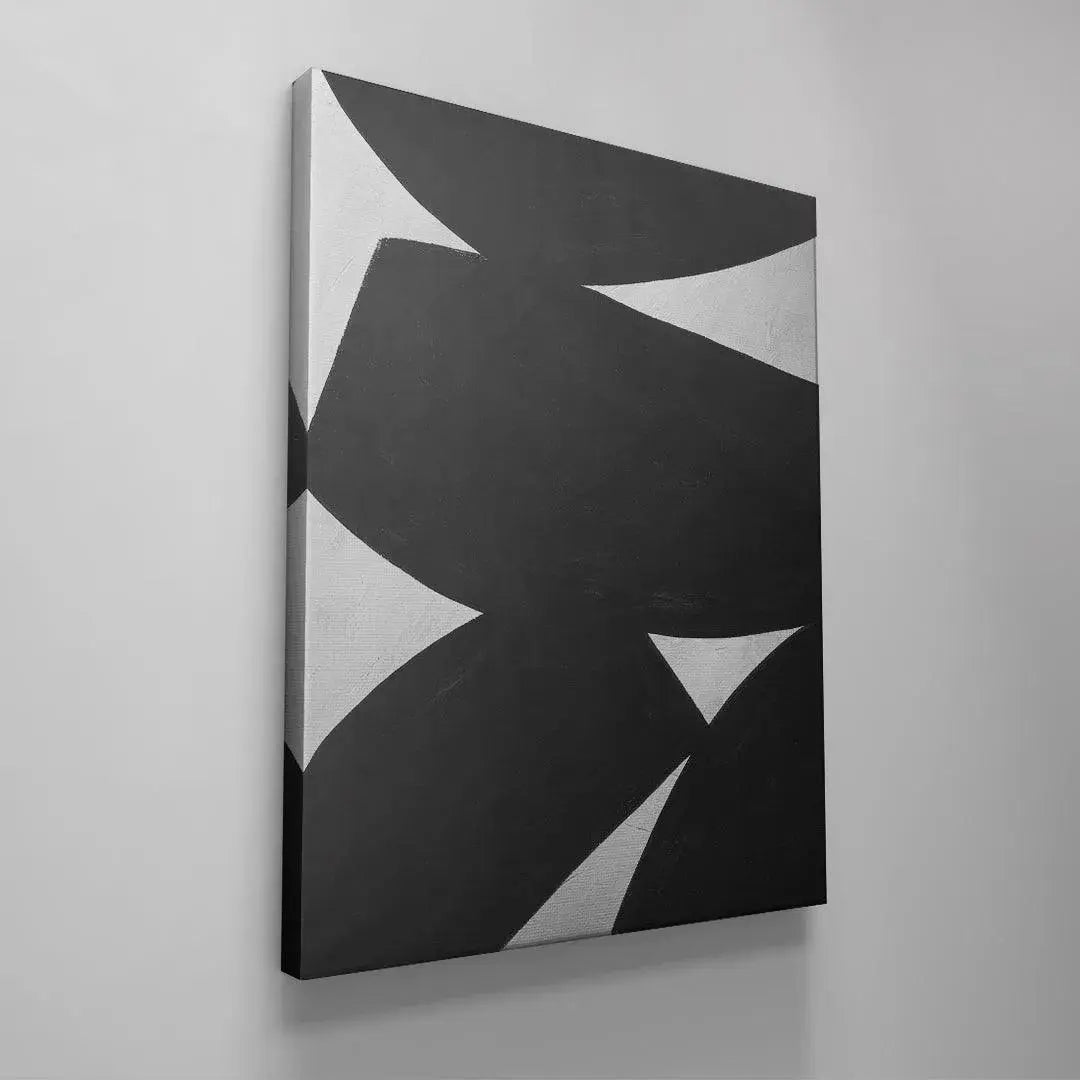High-contrast crop showing the sharp boundary lines between white space and black pigment in Colliding Shapes Black N.5.