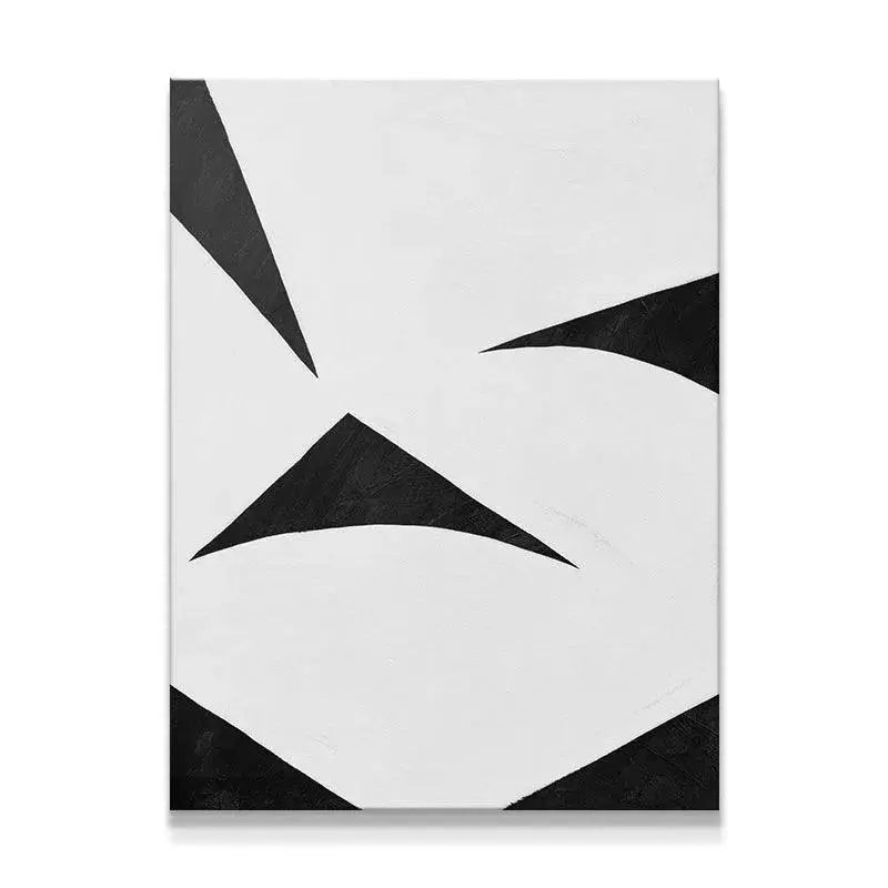 Colliding Shapes Black N.6 abstract canvas showing sharp triangular forms converging in a dynamic composition.