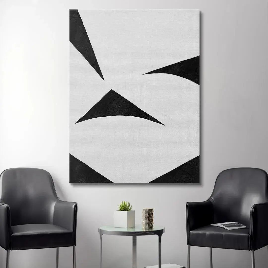 Close-up angle highlighting the thick, painterly edges of the matte black forms within the Colliding Shapes Black N.6 print.