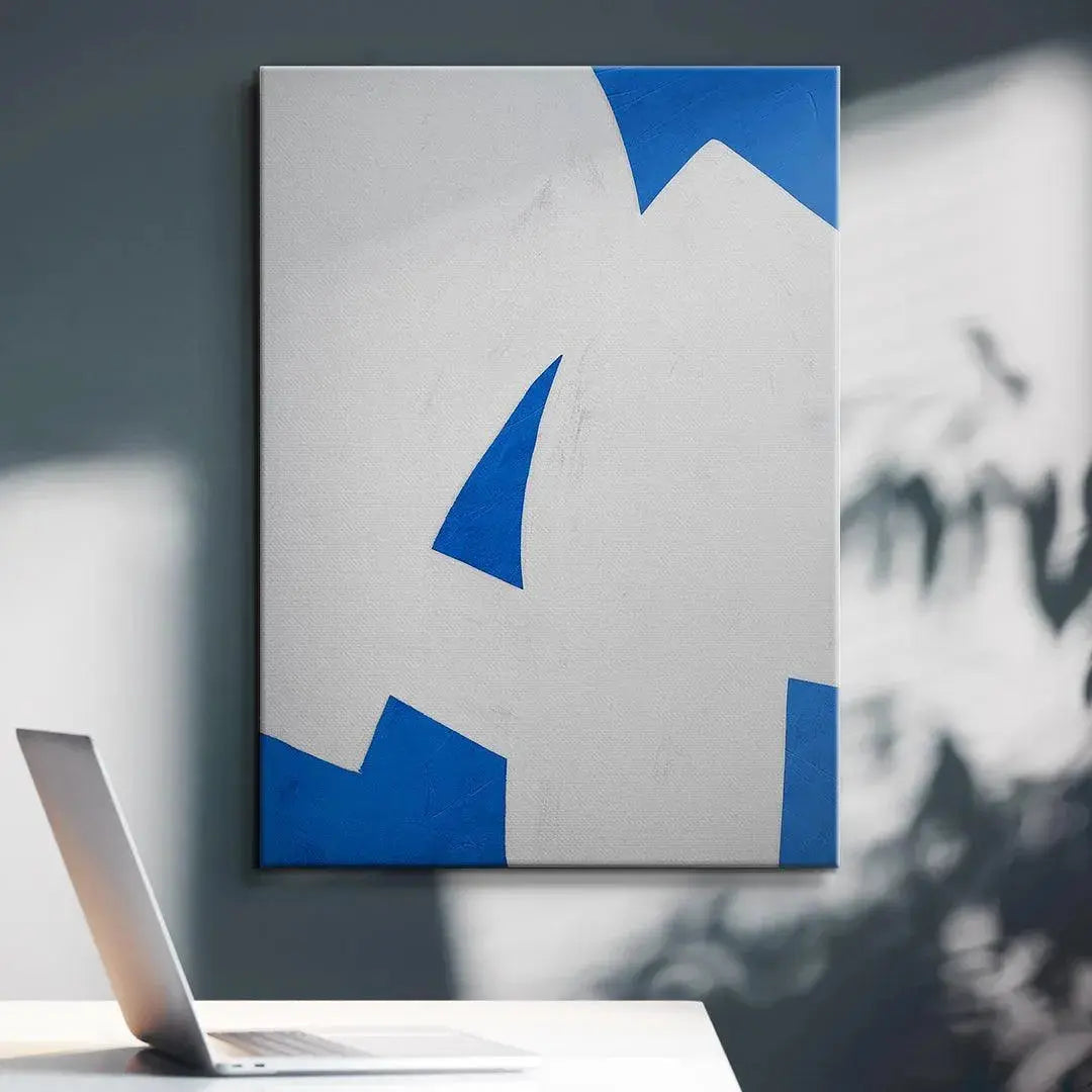 Studio shot of Colliding Shapes Blue N.2 highlighting the vibrant cobalt blue background color.