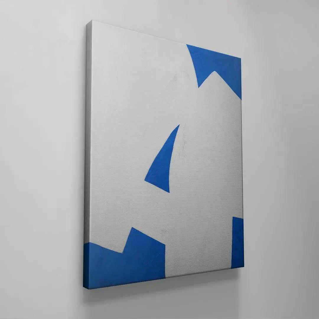 Macro view capturing the distinct brushstrokes and rugged edges of Colliding Shapes Blue N.2.