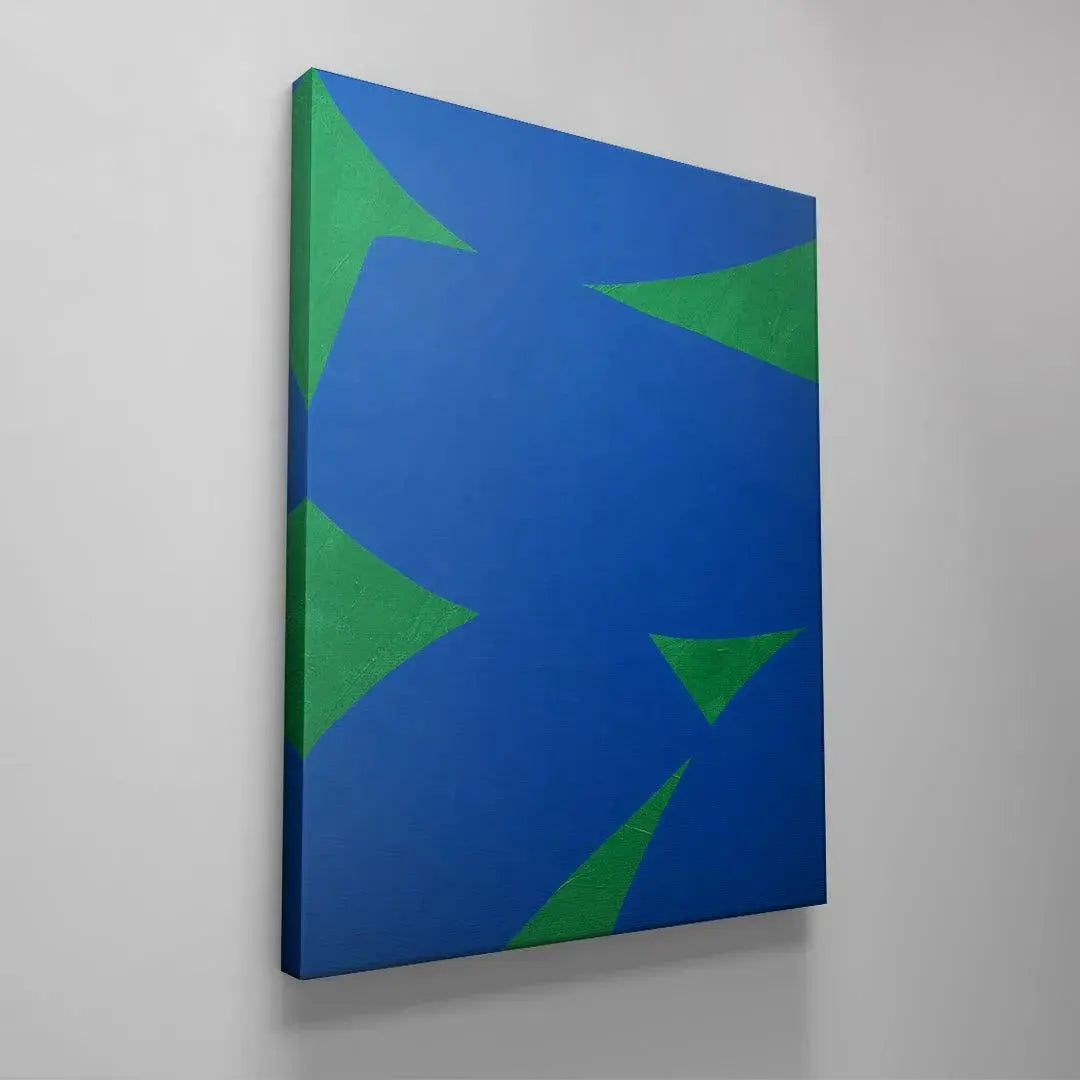 High-contrast abstract piece Colliding Shapes Blue N.5 showing the flat, smooth application of blue paint.