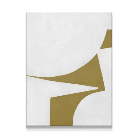 Full view of Colliding Shapes Gold N.3, featuring large mustard-gold geometric forms on a textured white canvas.