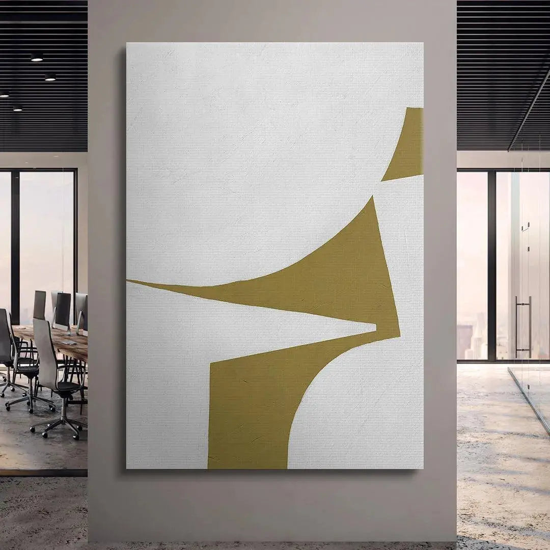 Angled perspective of Colliding Shapes Gold N.3 illustrating the strong lines and curves of the composition.