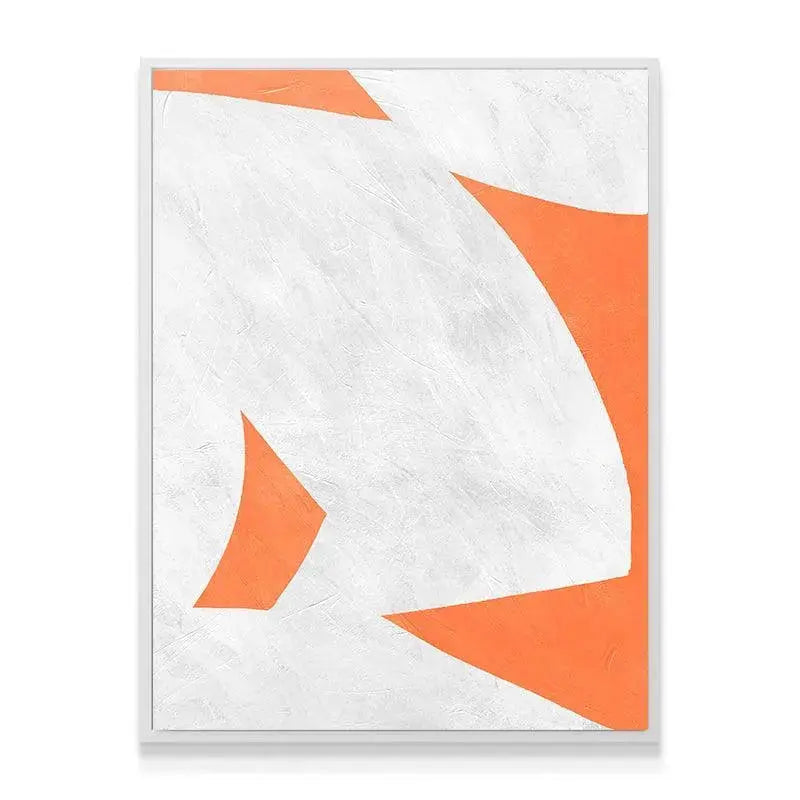 Colliding Shapes Orange N.4 wall art displayed in a modern minimalist living room setting.
