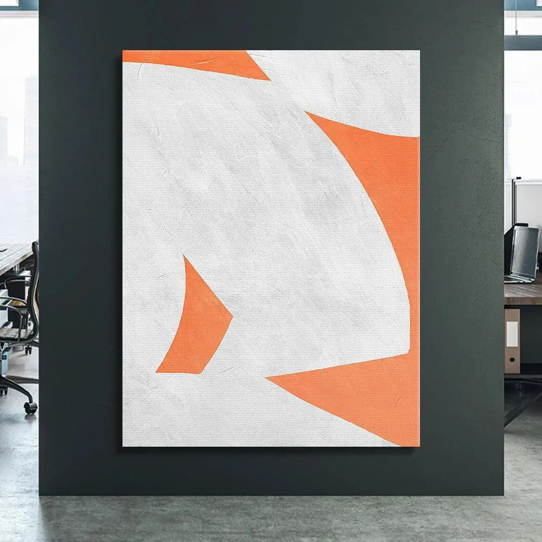 Detailed macro shot showing the brushstroke texture on the canvas of Colliding Shapes Orange N.4.