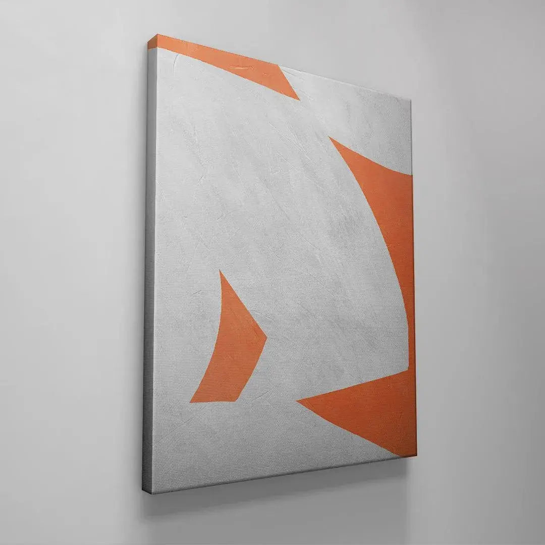 Angled shot capturing the sharp edges of the orange shapes within Colliding Shapes Orange N.4.