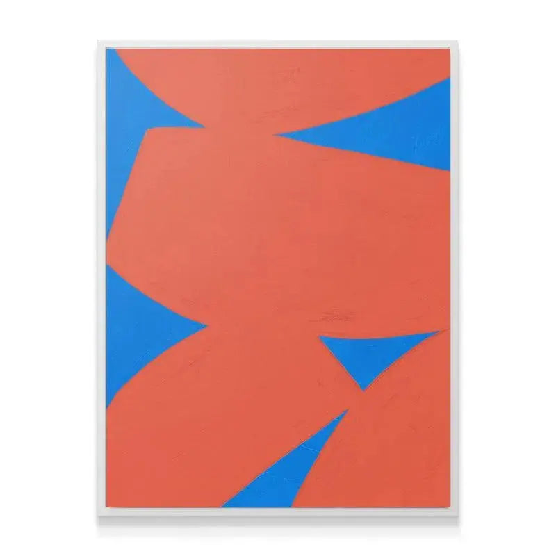 Corner crop highlighting the sharp triangular negative space created by the blue in Colliding Shapes Red N.5.