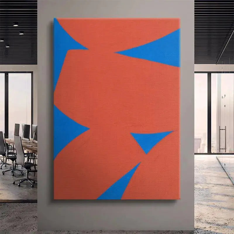 Abstract canvas print viewed from a slight angle, emphasizing the depth of Colliding Shapes Red N.5.