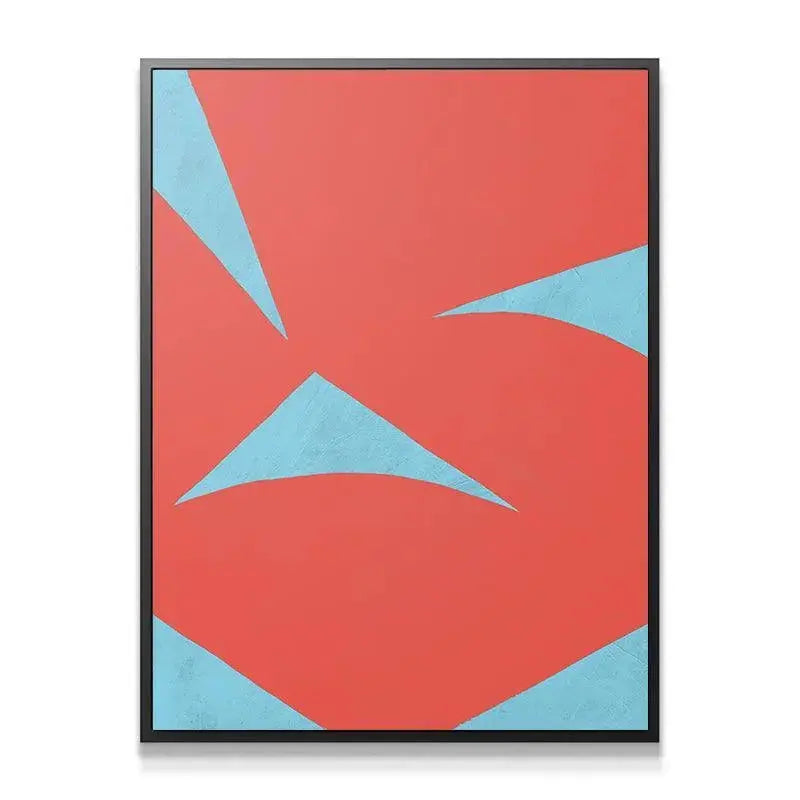 Close-up detail showcasing the subtle texture of the light blue triangles in Colliding Shapes Red N.6.