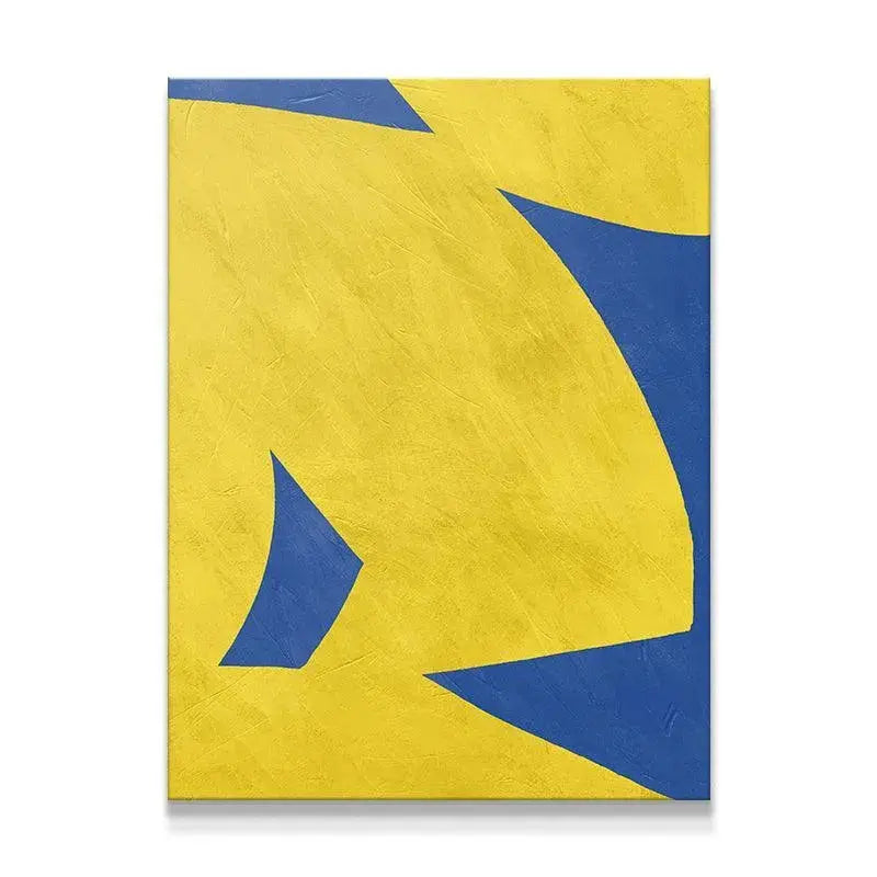 Colliding Shapes Yellow N.4 abstract painting full frontal view on a white background.