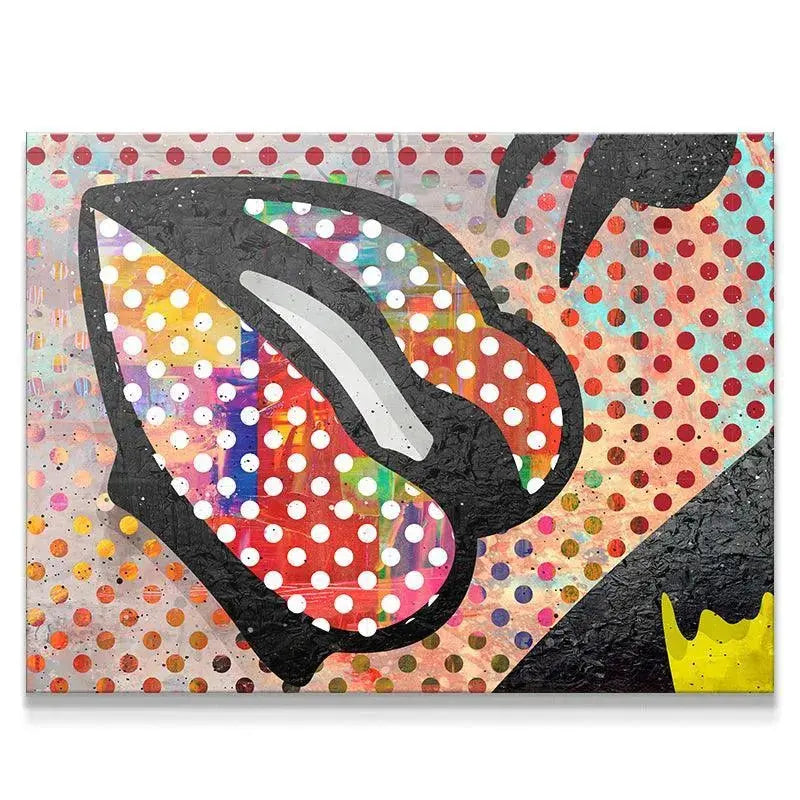 Close-up detail showcasing the rough texture of the black outline on the Colorful Lips artwork.