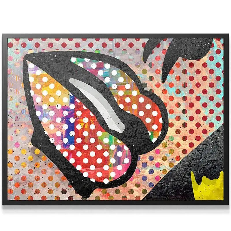 Full view of the vibrant Colorful Lips canvas print displayed prominently in a modern living space.