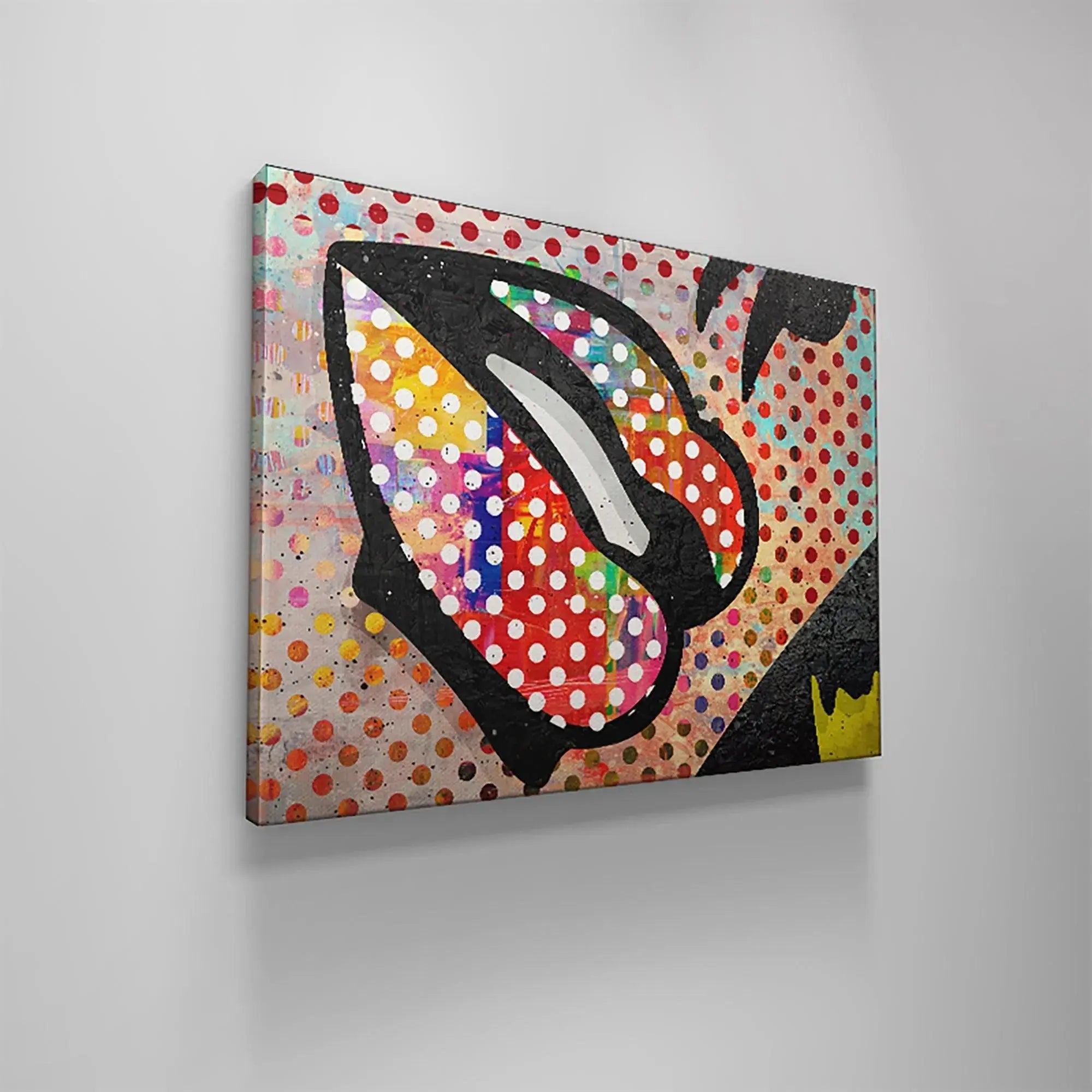 Angled shot emphasizing the depth and different material surfaces used in creating the Colorful Lips print.