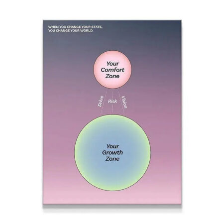 Full overhead view of the Comfort Zone - Growth Zone poster diagram displaying the pink and blue motivational circles.