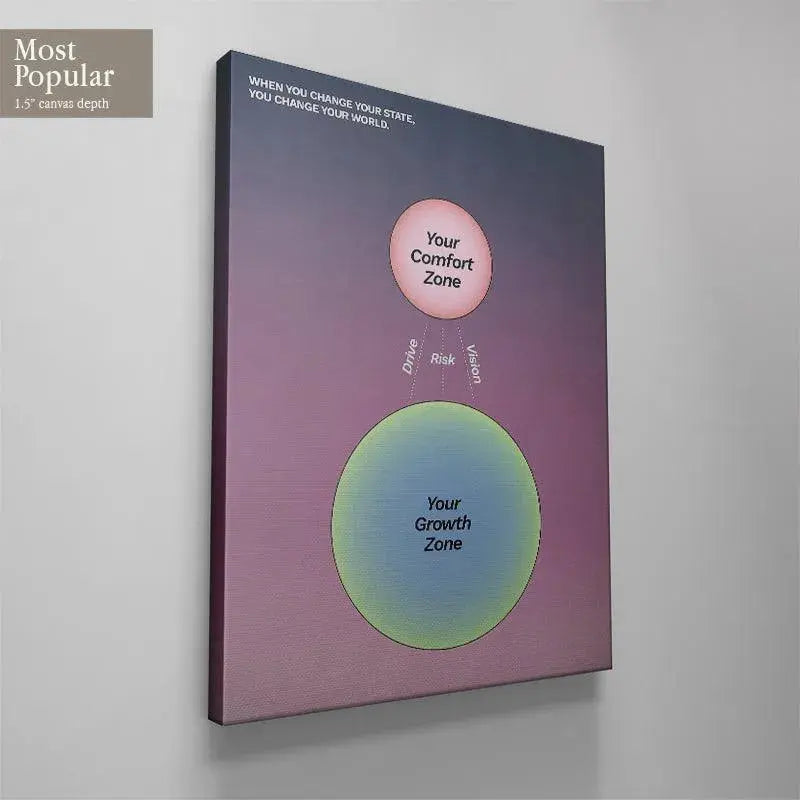 Focus on the striking contrast between the small pink 'Comfort Zone' and the large blue 'Growth Zone' in the diagram.