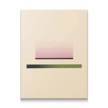 Minimalist wall art titled Composure featuring soft pink and dark green bars on a cream background.