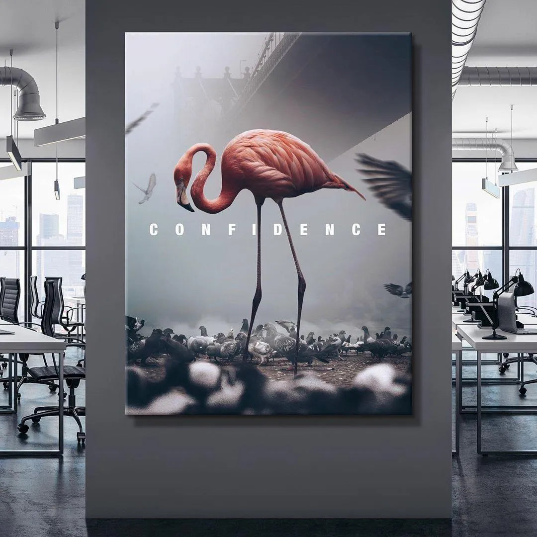 Lifestyle mock-up of the Confidence print hanging on a minimalist living room wall.