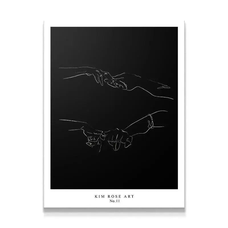 Close-up view of the delicate finger details in the 'Connection - Black' artwork.