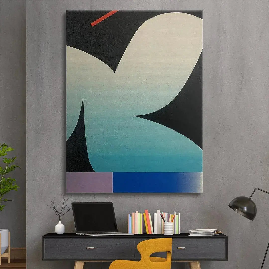 Side angle perspective of the canvas edge demonstrating the depth of the painting "Convergence".