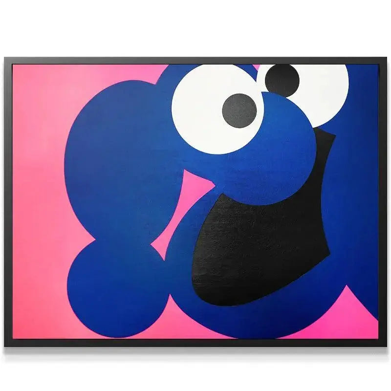 Wide shot of the graphic 'Cookie' art canvas against a neutral gallery wall background.
