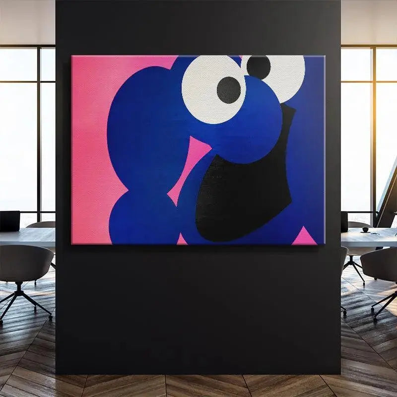 Detail of the black, glossy-textured mouth area of the stylized Cookie artwork.