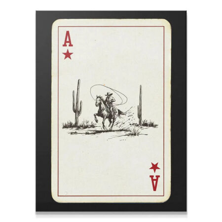 High-contrast Ace Cowboy Playing Card poster featuring black ink illustration on cream background.