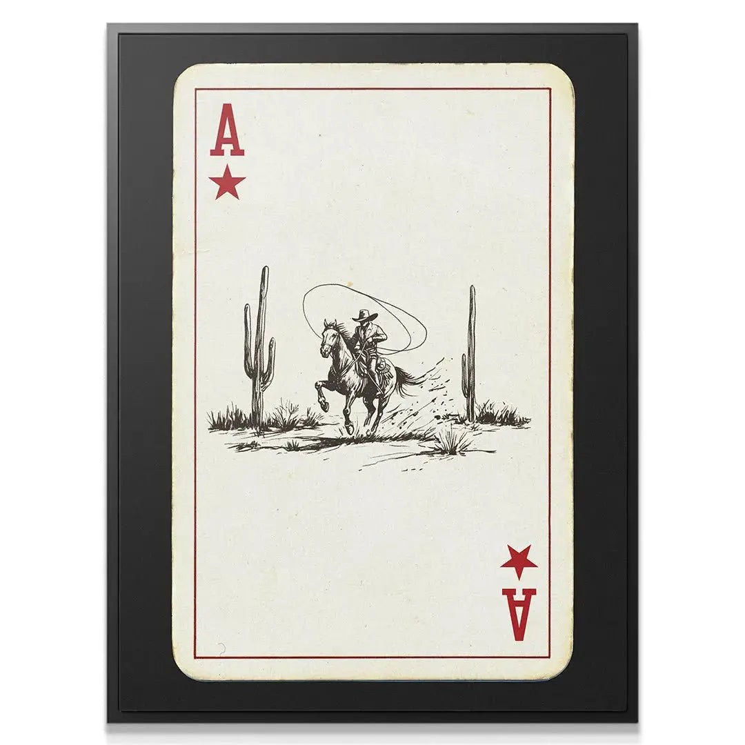 Close-up of the red 'A' index and star element on the vintage Cowboy Playing Card design.