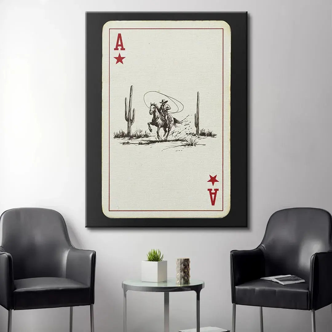 Vintage-style texture detail emphasizing the aged paper look of the Ace Cowboy Playing Card artwork.