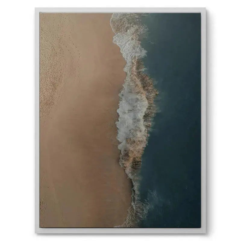 Full vertical print displayed in a bright, minimalist living room featuring 'Crashed Symmetry'.