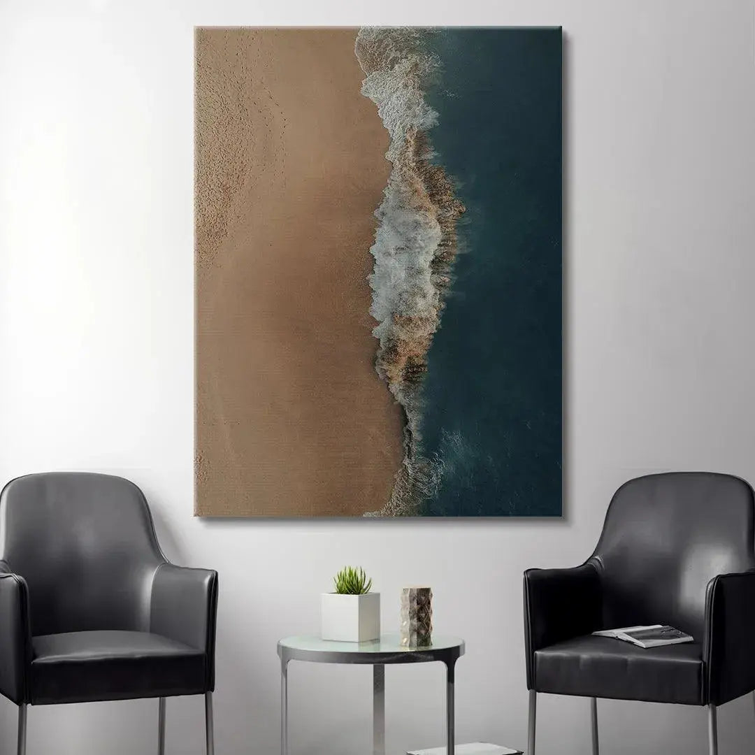 Textured print surface showing the subtle footprints on the beach section of 'Crashed Symmetry'.