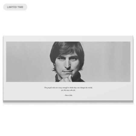 Close-up portrait of young Steve Jobs reinforcing the 'Crazy Ones' motivational message.