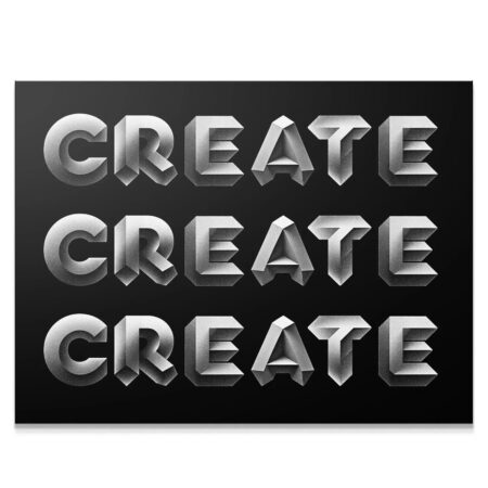 Full view, high-contrast black and white graphic art titled 'Create - Silver'