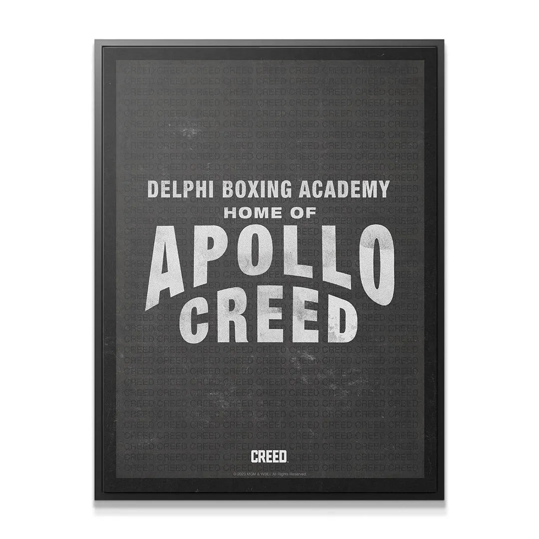 Close-up detail shot showing the textured black background of the 'Creed - Apollo Creed' print.