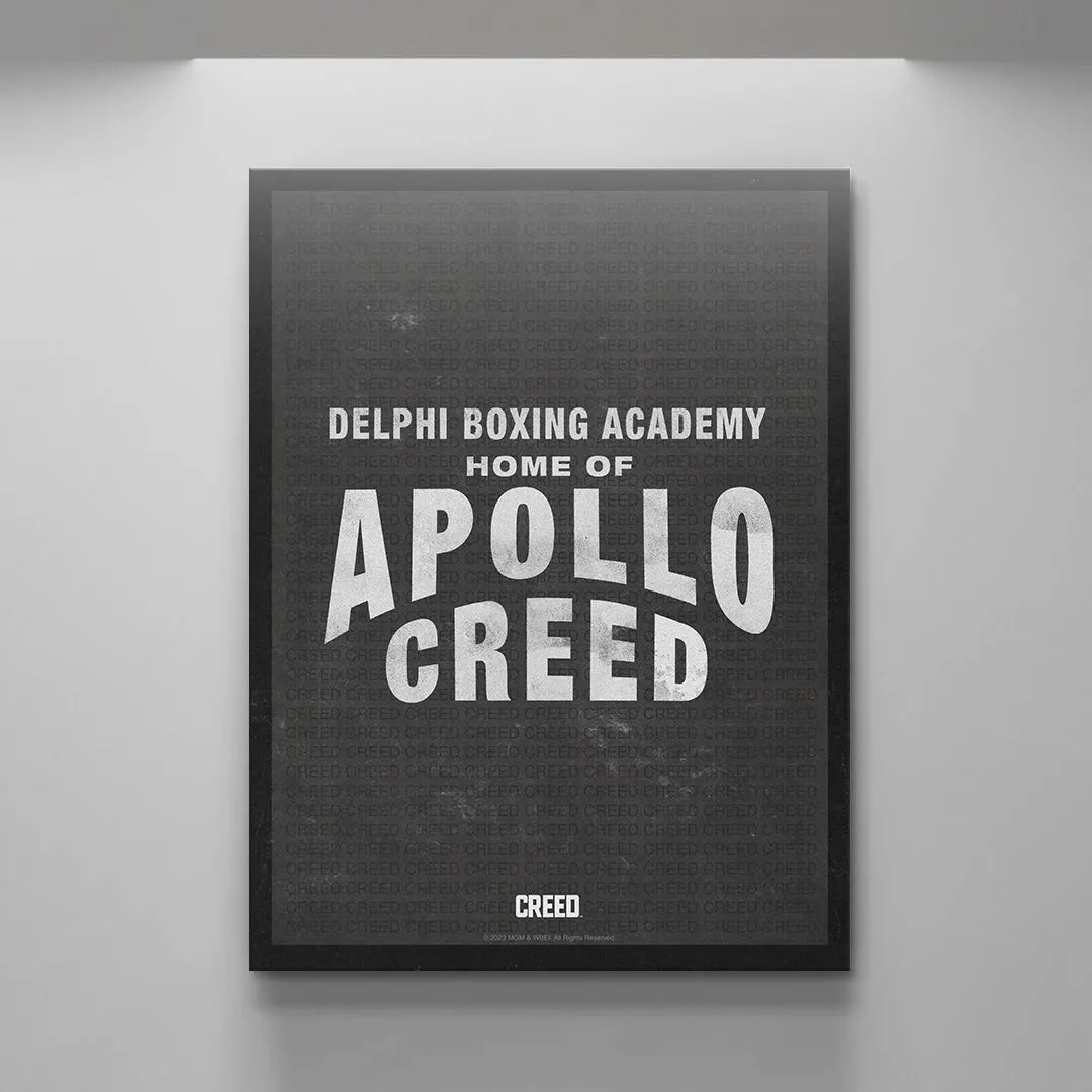 Angled shot demonstrating the matte finish and quality of the official 'Creed - Apollo Creed' boxing academy print.