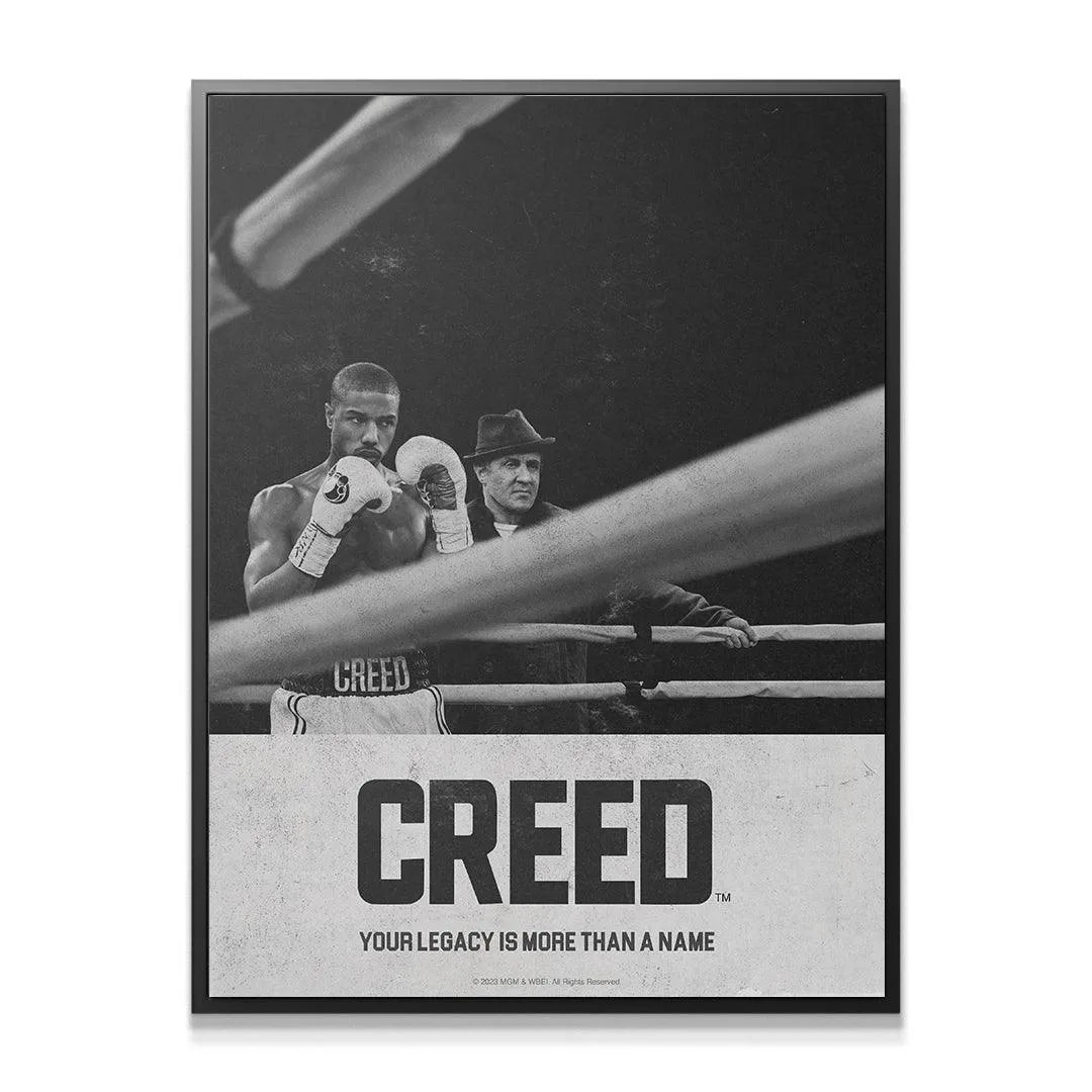 Monochromatic texture of the official movie poster 'Creed - Corner' showing grain detail.