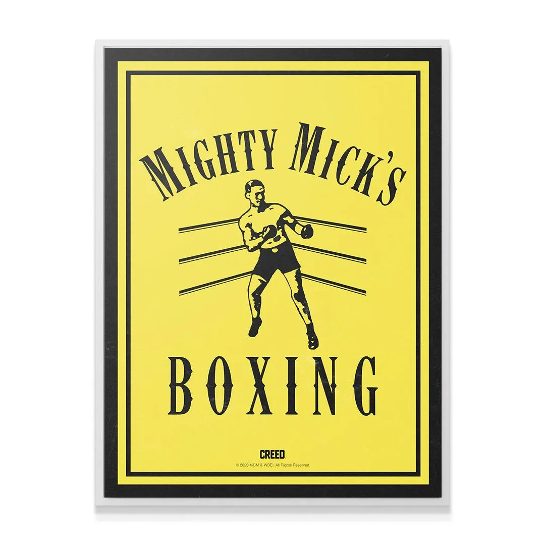 Detailed shot of the boxer silhouette and ring ropes illustration on the Creed - Mighty Micks Boxing print.