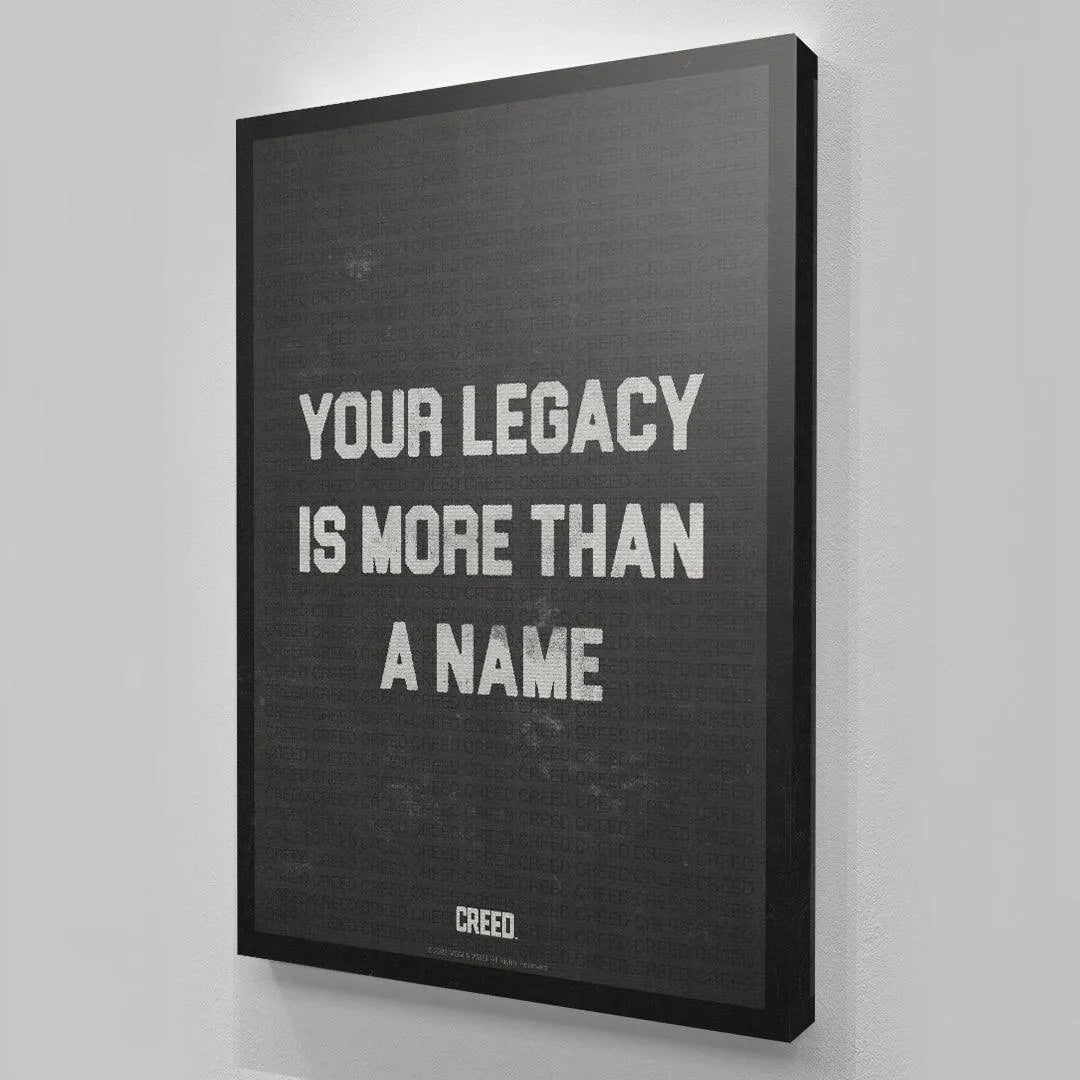 Angled photograph capturing the subtle surface reflection of the Creed - More Than A Name print.